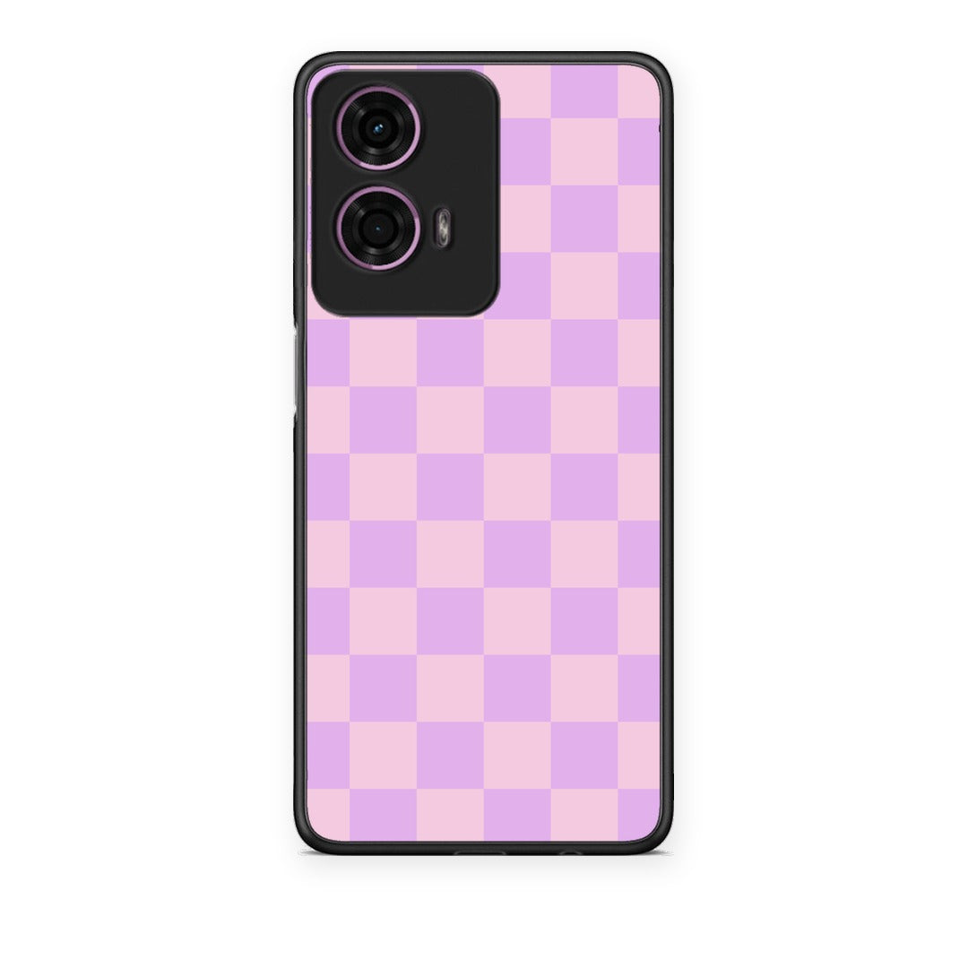 Θήκη Motorola G24 Lavender and Pink Checkerboard από τη Smartfits με σχέδιο στο πίσω μέρος και μαύρο περίβλημα | Motorola G24 Lavender and Pink Checkerboard case with colorful back and black bezels