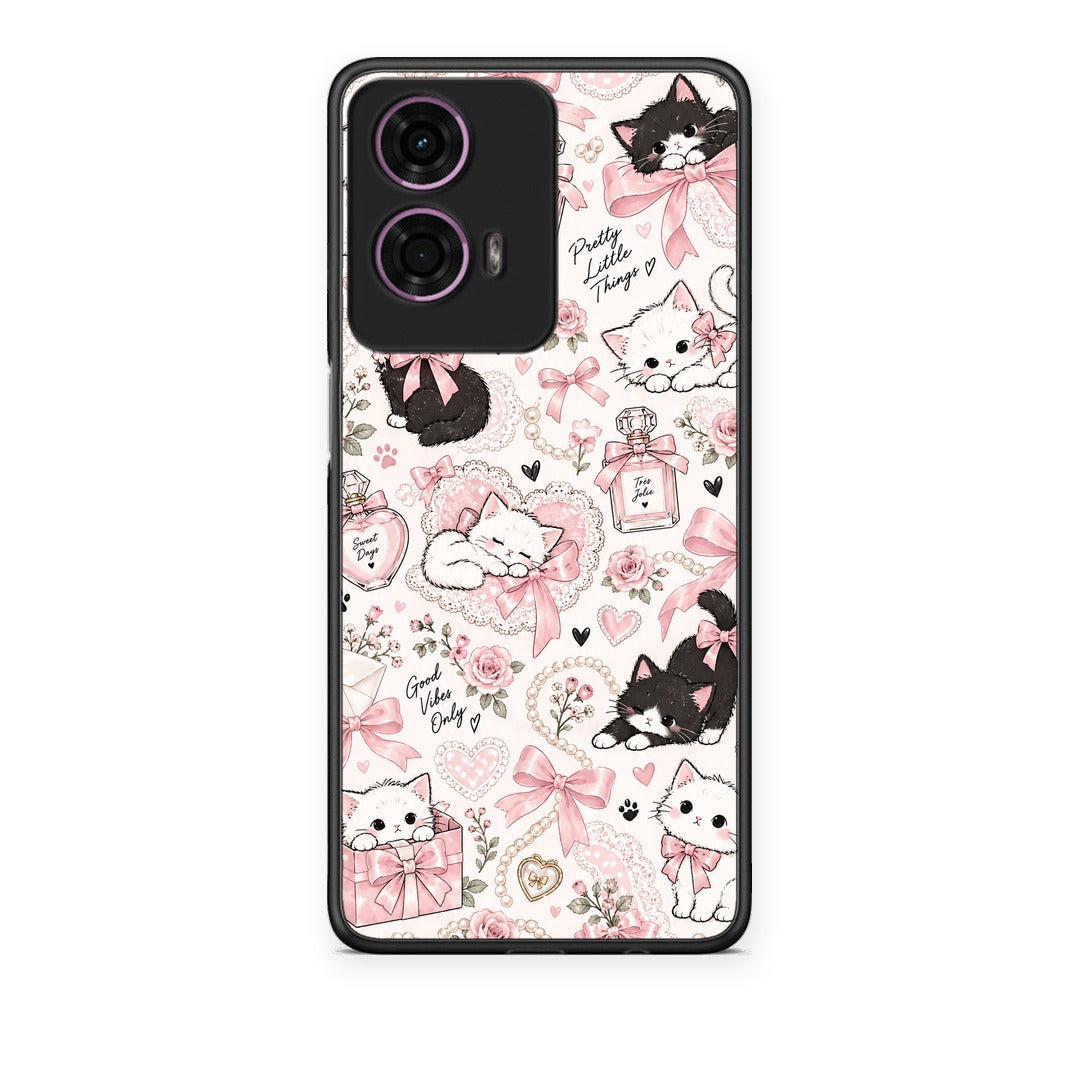 Θήκη Motorola G24 Pink Bows and Kittens Collage από τη Smartfits με σχέδιο στο πίσω μέρος και μαύρο περίβλημα | Motorola G24 Pink Bows and Kittens Collage case with colorful back and black bezels