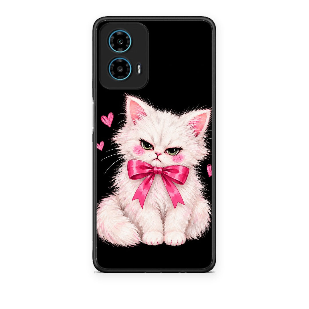 Θήκη Motorola G34 5G Grumpy Party Kitten on Black από τη Smartfits με σχέδιο στο πίσω μέρος και μαύρο περίβλημα | Motorola G34 5G Grumpy Party Kitten on Black case with colorful back and black bezels