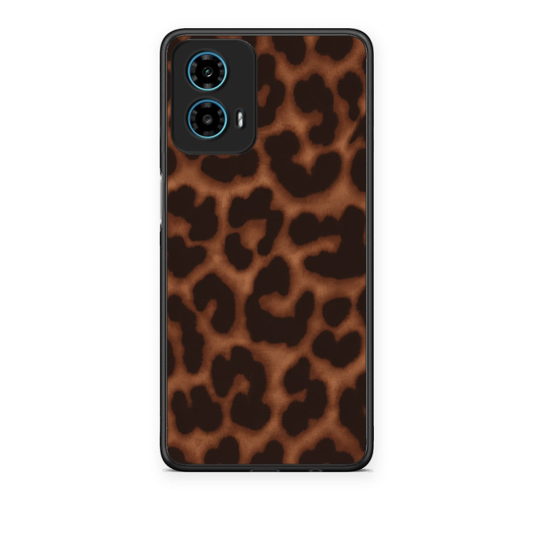 Θήκη Motorola G34 5G Leopard Print Dark Brown από τη Smartfits με σχέδιο στο πίσω μέρος και μαύρο περίβλημα | Motorola G34 5G Leopard Print Dark Brown case with colorful back and black bezels