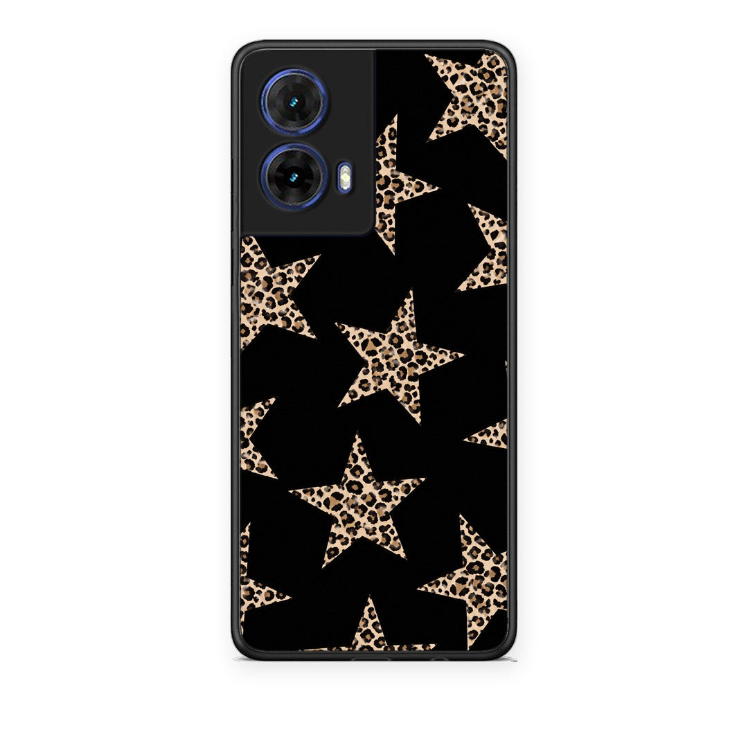 Θήκη Motorola Moto G85 Leopard Stars on Black από τη Smartfits με σχέδιο στο πίσω μέρος και μαύρο περίβλημα | Motorola Moto G85 Leopard Stars on Black case with colorful back and black bezels