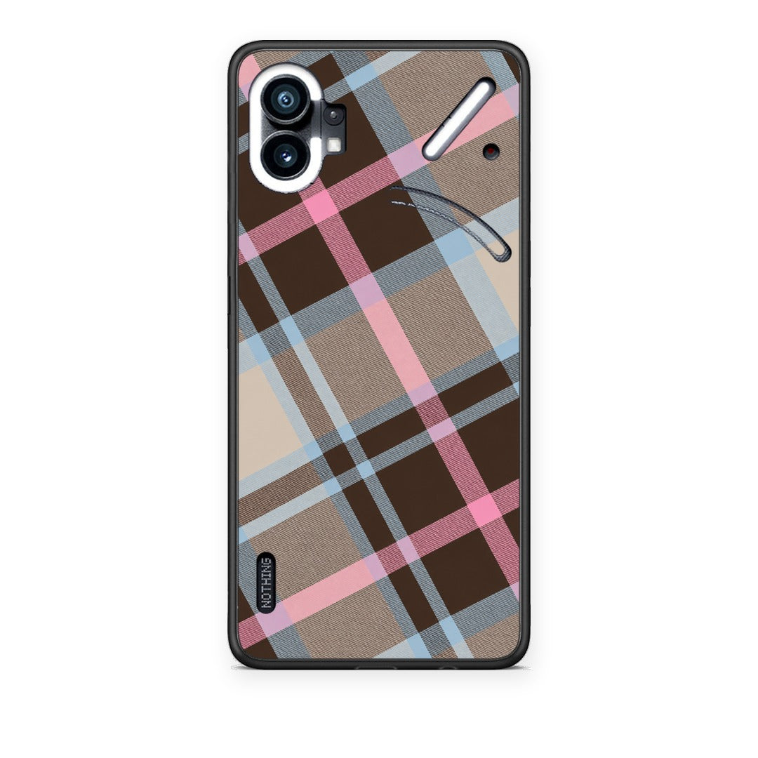 Θήκη Nothing Phone 1 Brown Pink and Blue Diagonal Plaid από τη Smartfits με σχέδιο στο πίσω μέρος και μαύρο περίβλημα | Nothing Phone 1 Brown Pink and Blue Diagonal Plaid case with colorful back and black bezels