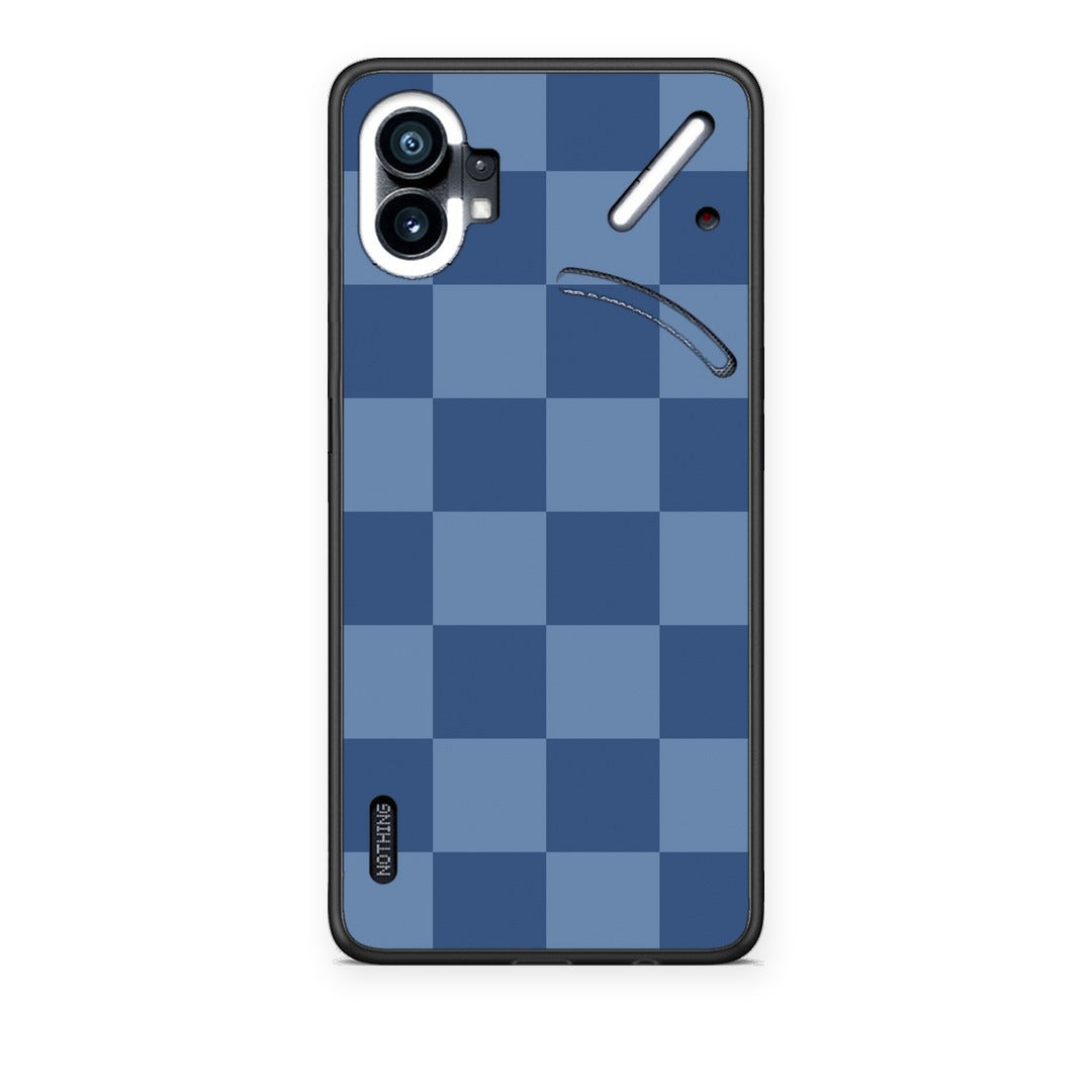 Θήκη Nothing Phone 1 Denim Blue Checkerboard από τη Smartfits με σχέδιο στο πίσω μέρος και μαύρο περίβλημα | Nothing Phone 1 Denim Blue Checkerboard case with colorful back and black bezels