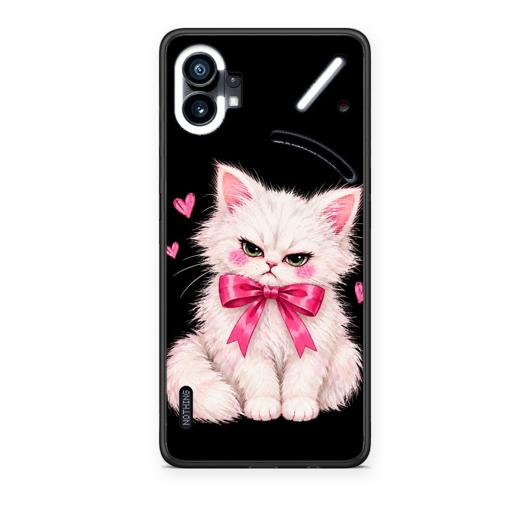 Θήκη Nothing Phone 1 Grumpy Party Kitten on Black από τη Smartfits με σχέδιο στο πίσω μέρος και μαύρο περίβλημα | Nothing Phone 1 Grumpy Party Kitten on Black case with colorful back and black bezels