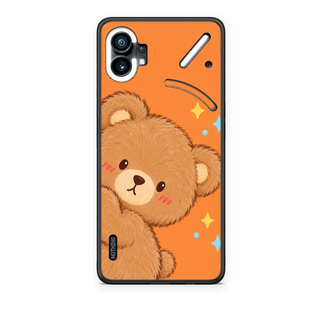 Θήκη Nothing Phone 1 Peekaboo Teddy on Orange από τη Smartfits με σχέδιο στο πίσω μέρος και μαύρο περίβλημα | Nothing Phone 1 Peekaboo Teddy on Orange case with colorful back and black bezels