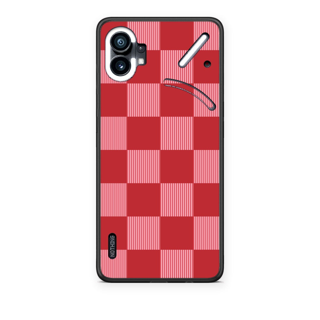 Θήκη Nothing Phone 1 Red and Pink Striped Checks από τη Smartfits με σχέδιο στο πίσω μέρος και μαύρο περίβλημα | Nothing Phone 1 Red and Pink Striped Checks case with colorful back and black bezels