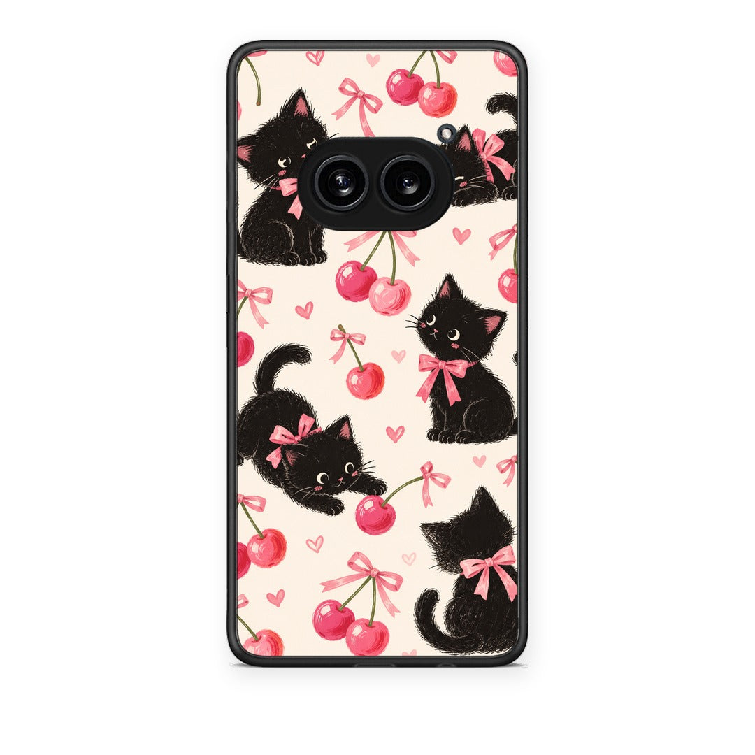 Θήκη Nothing Phone 2a Black Kittens and Cherries on Cream από τη Smartfits με σχέδιο στο πίσω μέρος και μαύρο περίβλημα | Nothing Phone 2a Black Kittens and Cherries on Cream case with colorful back and black bezels