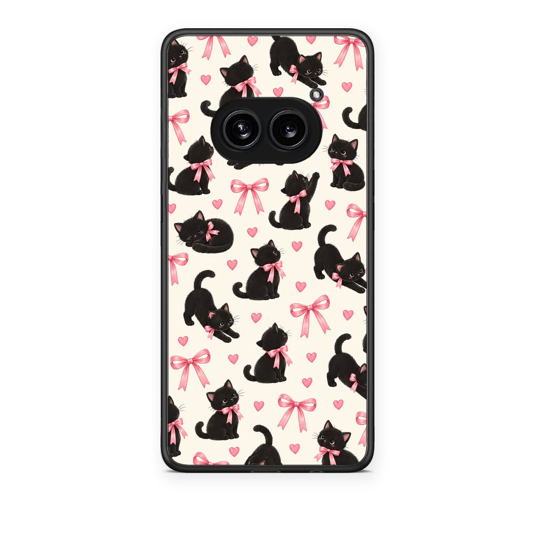 Θήκη Nothing Phone 2a Black Kittens and Pink Bows on Cream Small από τη Smartfits με σχέδιο στο πίσω μέρος και μαύρο περίβλημα | Nothing Phone 2a Black Kittens and Pink Bows on Cream Small case with colorful back and black bezels