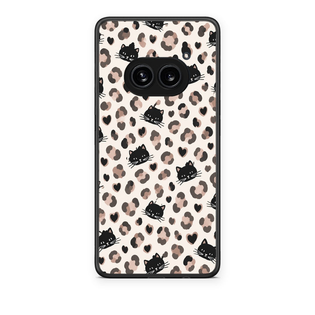 Θήκη Nothing Phone 2a Leopard Spots and Black Cats on Cream από τη Smartfits με σχέδιο στο πίσω μέρος και μαύρο περίβλημα | Nothing Phone 2a Leopard Spots and Black Cats on Cream case with colorful back and black bezels