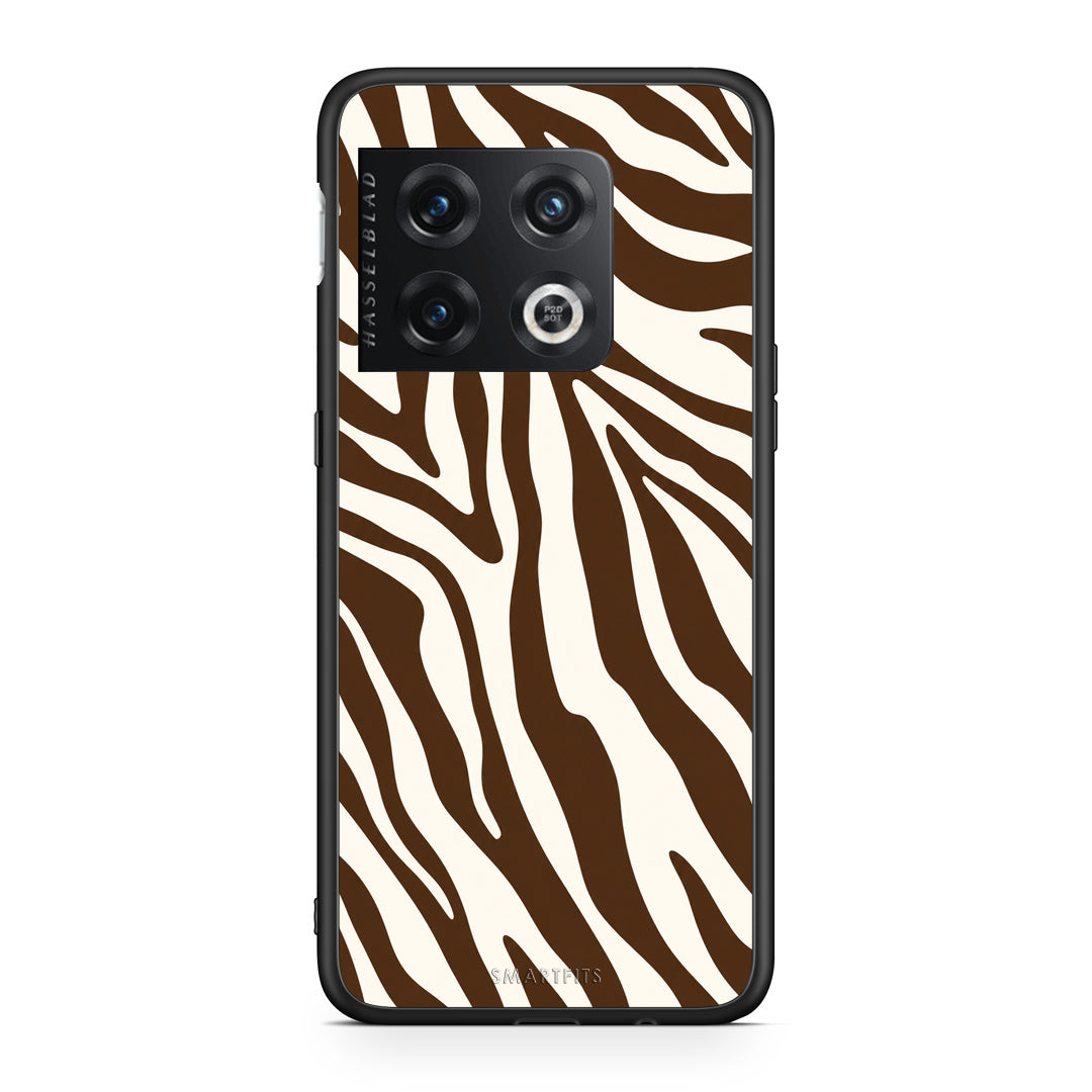 Θήκη OnePlus 10 Pro Brown and Cream Zebra Stripes από τη Smartfits με σχέδιο στο πίσω μέρος και μαύρο περίβλημα | OnePlus 10 Pro Brown and Cream Zebra Stripes case with colorful back and black bezels