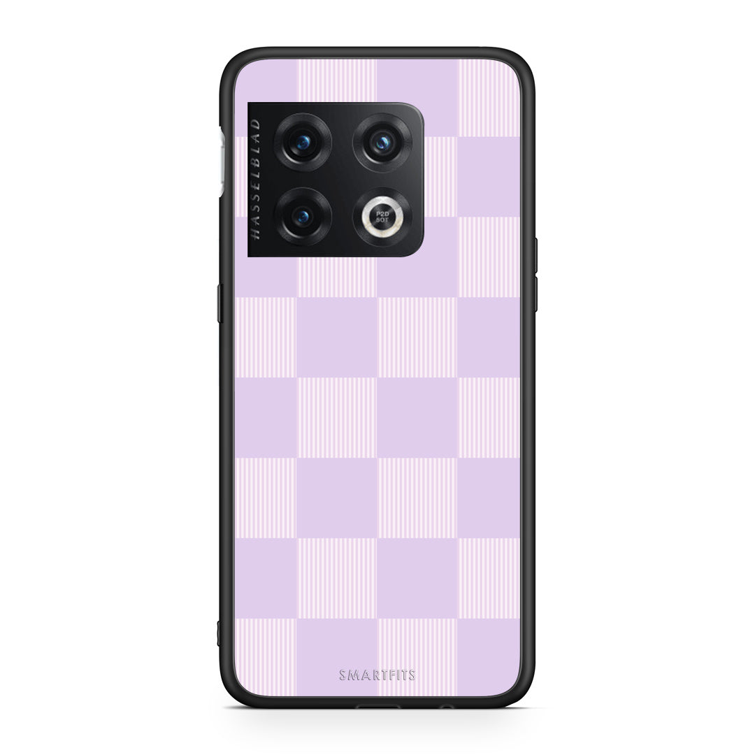 Θήκη OnePlus 10 Pro Lilac and Cream Striped Checks από τη Smartfits με σχέδιο στο πίσω μέρος και μαύρο περίβλημα | OnePlus 10 Pro Lilac and Cream Striped Checks case with colorful back and black bezels