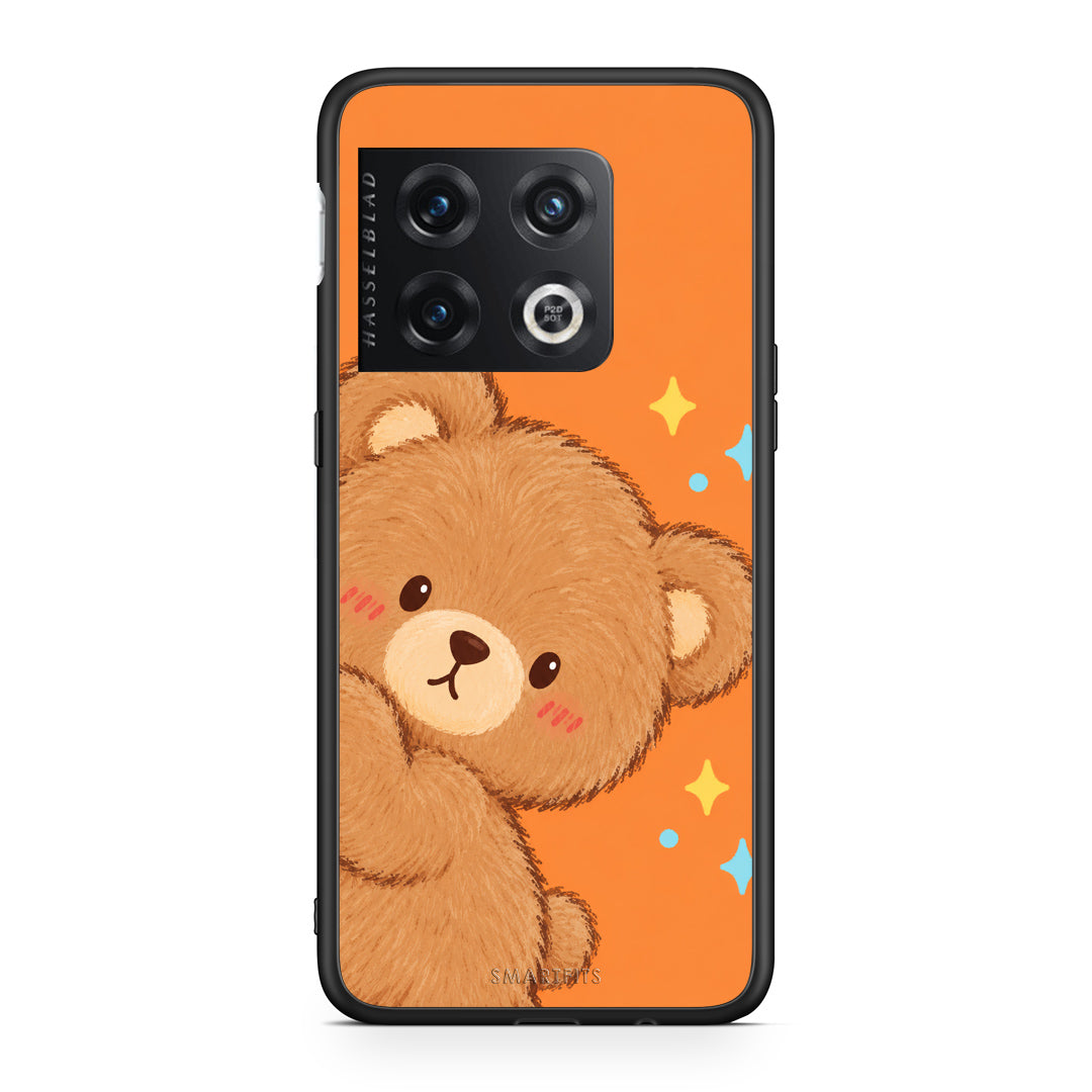 Θήκη OnePlus 10 Pro Peekaboo Teddy on Orange από τη Smartfits με σχέδιο στο πίσω μέρος και μαύρο περίβλημα | OnePlus 10 Pro Peekaboo Teddy on Orange case with colorful back and black bezels
