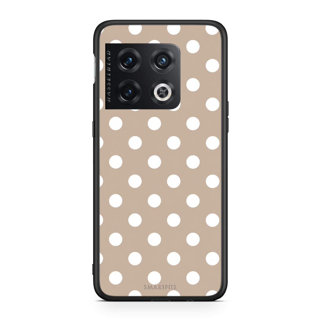 Θήκη OnePlus 10 Pro White Polka Dots on Taupe από τη Smartfits με σχέδιο στο πίσω μέρος και μαύρο περίβλημα | OnePlus 10 Pro White Polka Dots on Taupe case with colorful back and black bezels