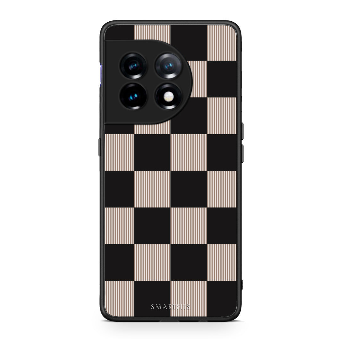 Θήκη OnePlus 11 5G Black and Taupe Striped Checks από τη Smartfits με σχέδιο στο πίσω μέρος και μαύρο περίβλημα | OnePlus 11 5G Black and Taupe Striped Checks case with colorful back and black bezels