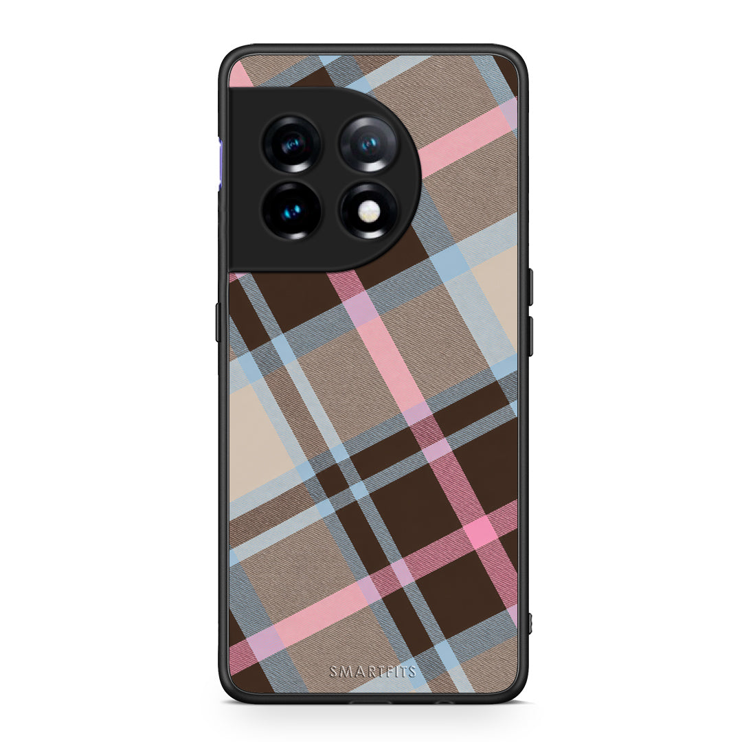 Θήκη OnePlus 11 5G Brown Pink and Blue Diagonal Plaid από τη Smartfits με σχέδιο στο πίσω μέρος και μαύρο περίβλημα | OnePlus 11 5G Brown Pink and Blue Diagonal Plaid case with colorful back and black bezels
