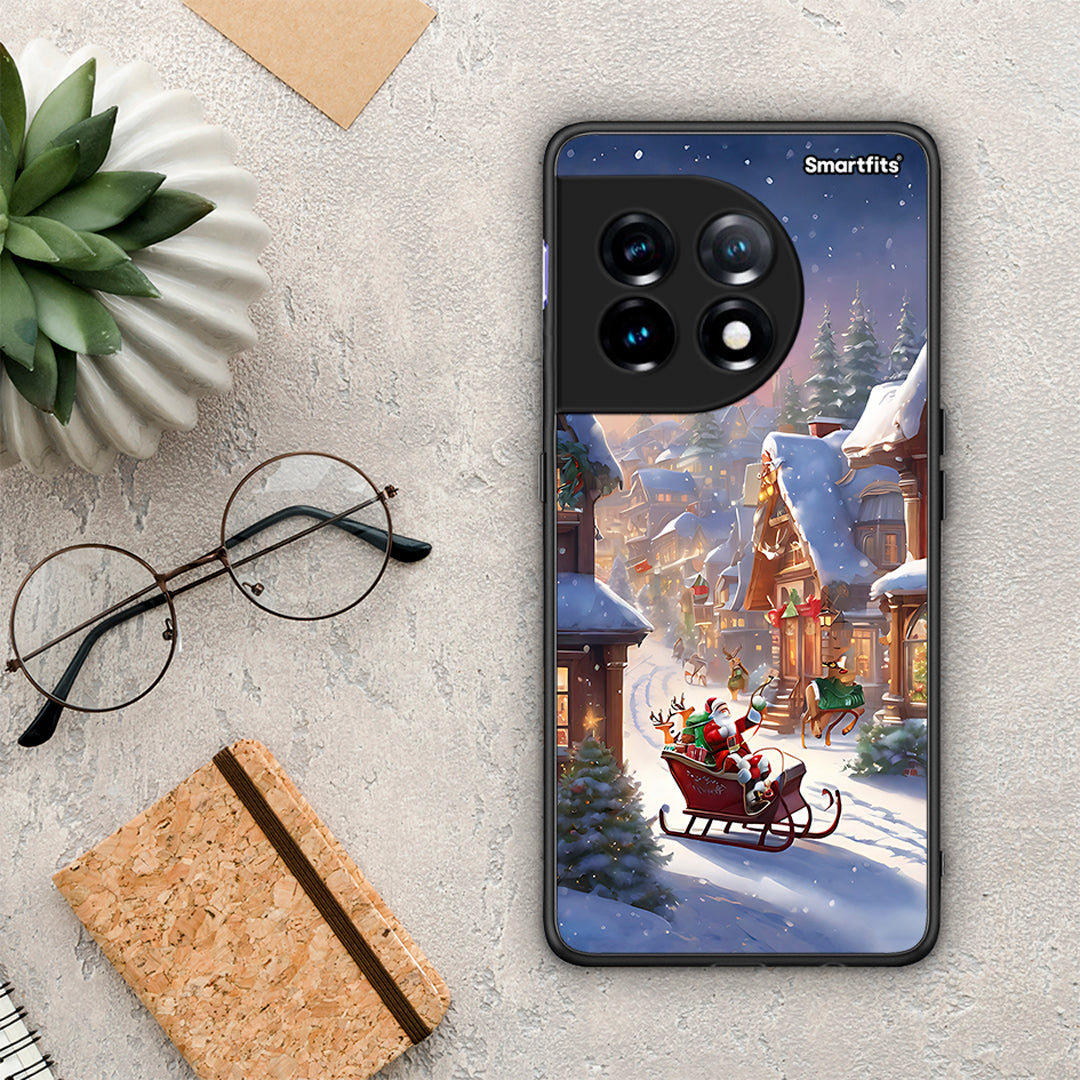 Θήκη OnePlus 11 5G Christmas Snow από τη Smartfits με σχέδιο στο πίσω μέρος και μαύρο περίβλημα | OnePlus 11 5G Christmas Snow Case with Colorful Back and Black Bezels