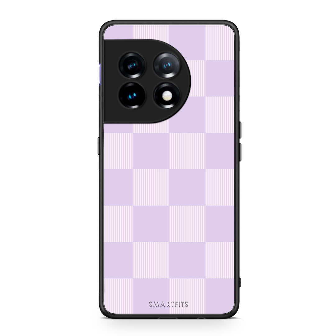 Θήκη OnePlus 11 5G Lilac and Cream Striped Checks από τη Smartfits με σχέδιο στο πίσω μέρος και μαύρο περίβλημα | OnePlus 11 5G Lilac and Cream Striped Checks case with colorful back and black bezels