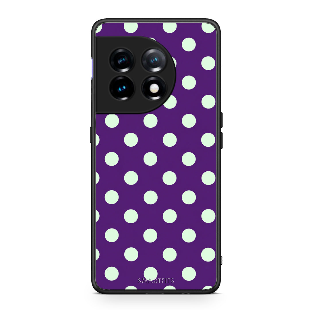 Θήκη OnePlus 11 5G Mint Polka Dots on Purple από τη Smartfits με σχέδιο στο πίσω μέρος και μαύρο περίβλημα | OnePlus 11 5G Mint Polka Dots on Purple case with colorful back and black bezels
