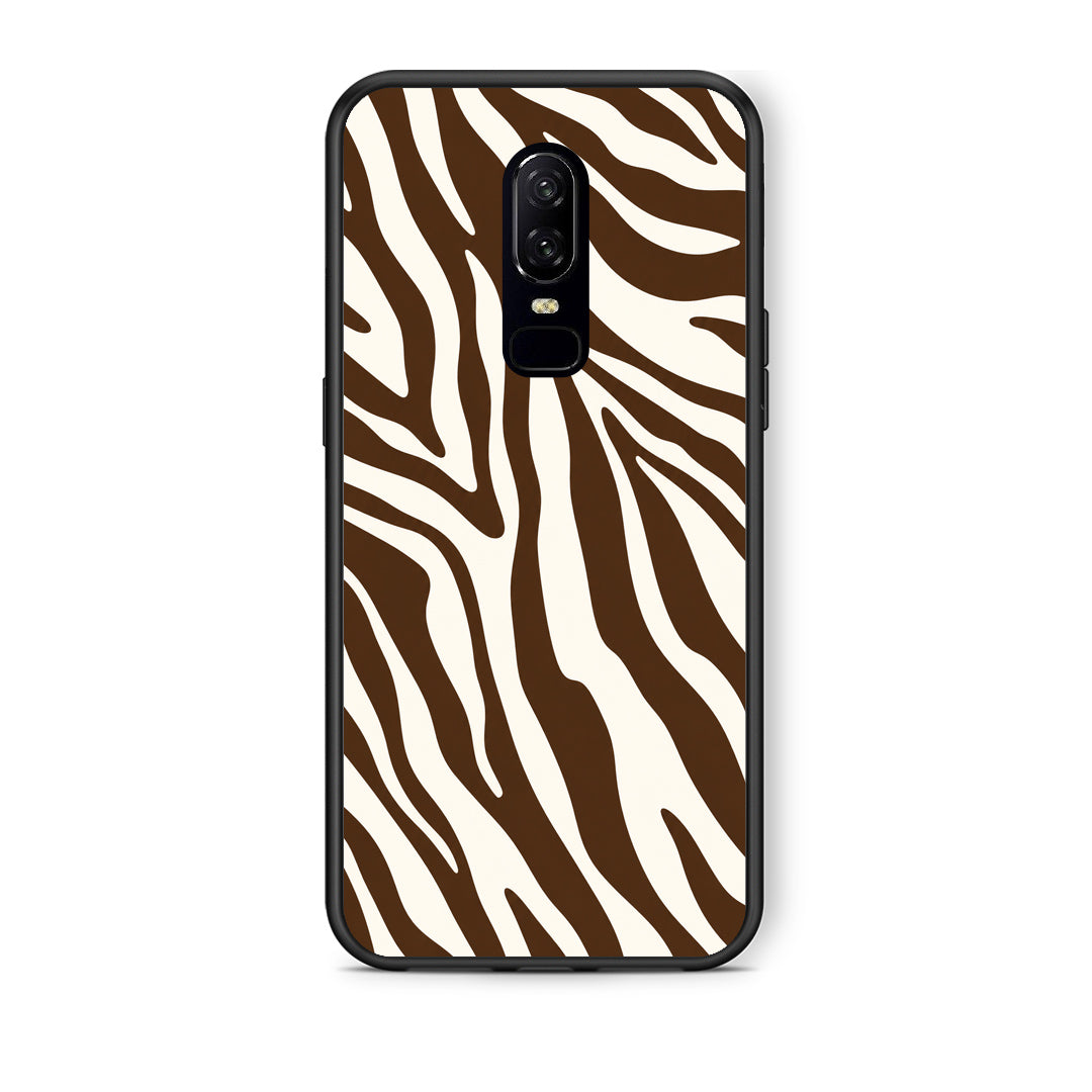 Θήκη OnePlus 6 Brown and Cream Zebra Stripes από τη Smartfits με σχέδιο στο πίσω μέρος και μαύρο περίβλημα | OnePlus 6 Brown and Cream Zebra Stripes case with colorful back and black bezels