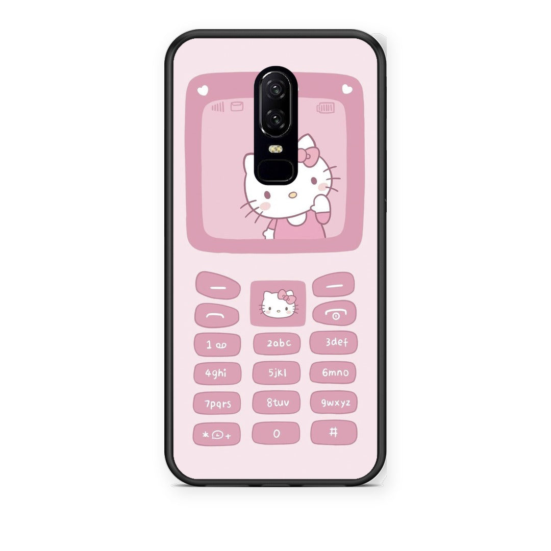 Θήκη OnePlus 6 Hello Kitten από τη Smartfits με σχέδιο στο πίσω μέρος και μαύρο περίβλημα | OnePlus 6 Hello Kitten case with colorful back and black bezels