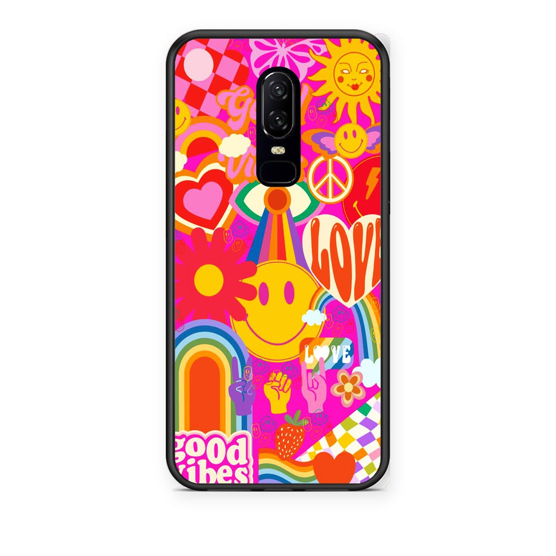 Θήκη OnePlus 6 Hippie Love από τη Smartfits με σχέδιο στο πίσω μέρος και μαύρο περίβλημα | OnePlus 6 Hippie Love case with colorful back and black bezels