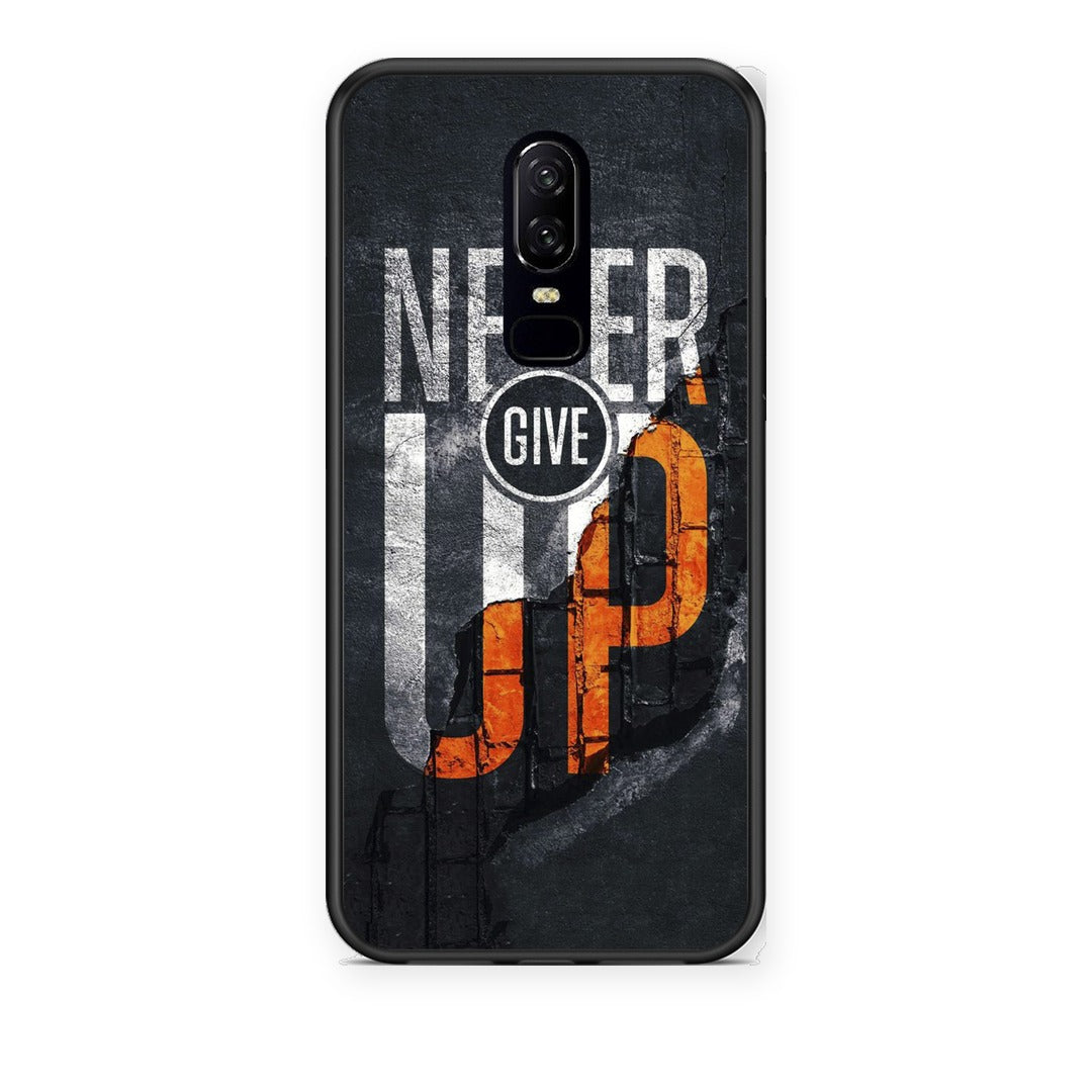 Θήκη OnePlus 6 Never Give Up από τη Smartfits με σχέδιο στο πίσω μέρος και μαύρο περίβλημα | OnePlus 6 Never Give Up case with colorful back and black bezels