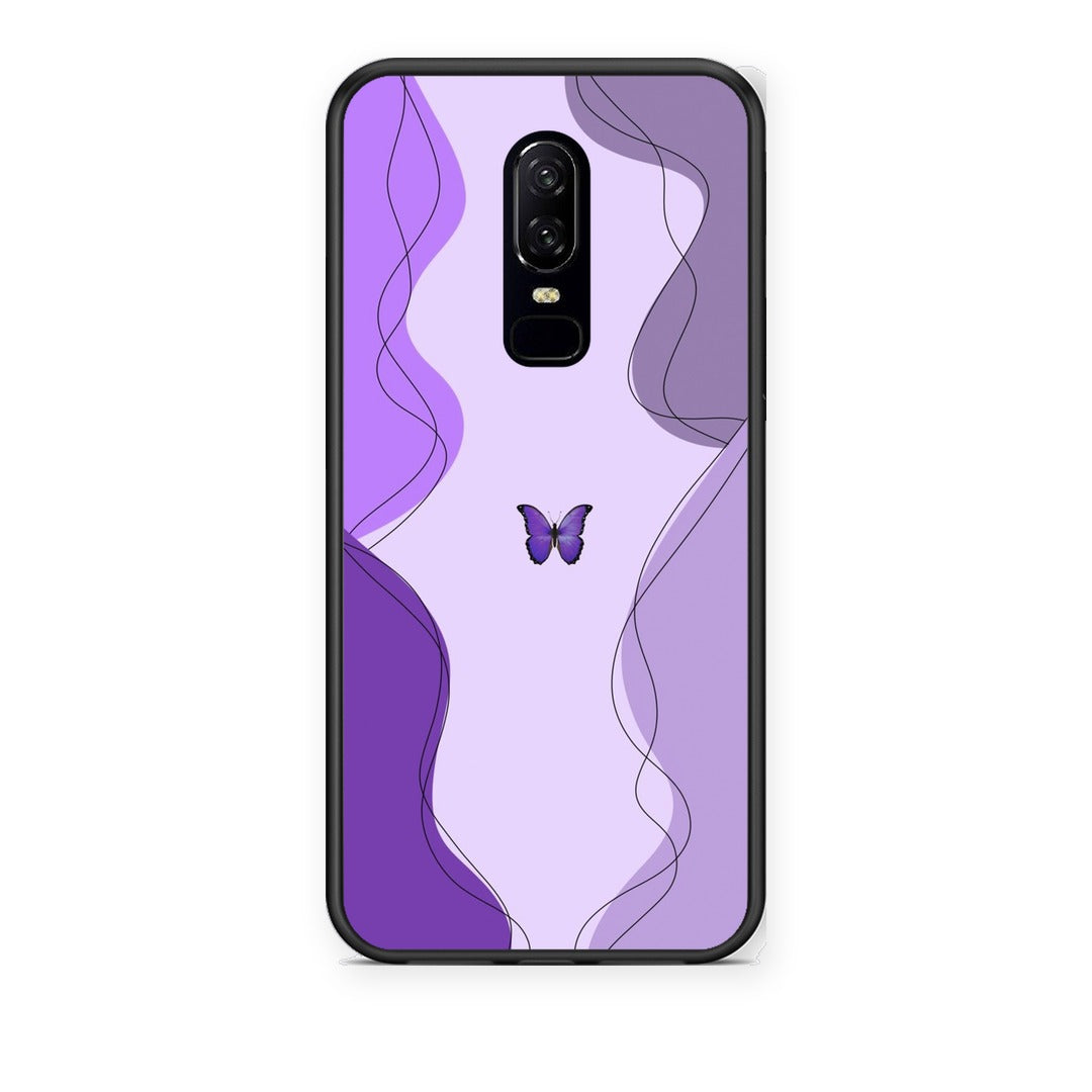 Θήκη OnePlus 6 Purple Mariposa από τη Smartfits με σχέδιο στο πίσω μέρος και μαύρο περίβλημα | OnePlus 6 Purple Mariposa case with colorful back and black bezels