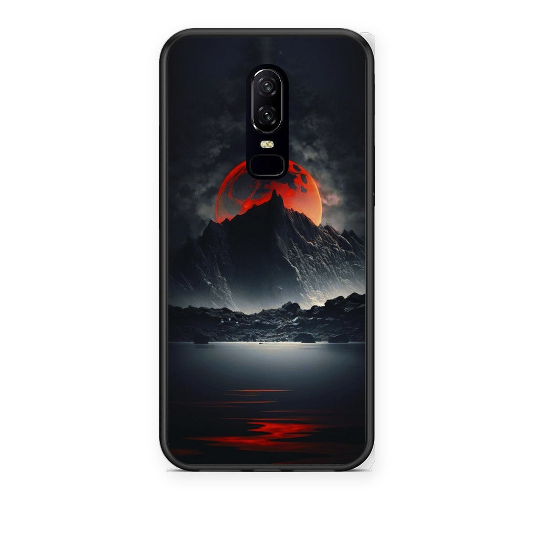 Θήκη OnePlus 6 Red Full Moon από τη Smartfits με σχέδιο στο πίσω μέρος και μαύρο περίβλημα | OnePlus 6 Red Full Moon case with colorful back and black bezels