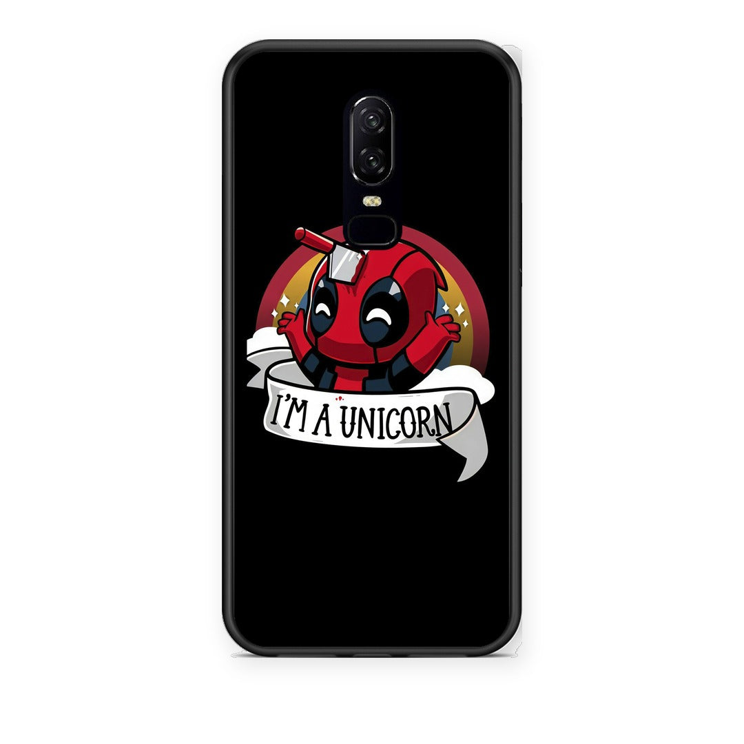 Θήκη OnePlus 6 Unicorn Deadpool από τη Smartfits με σχέδιο στο πίσω μέρος και μαύρο περίβλημα | OnePlus 6 Unicorn Deadpool case with colorful back and black bezels