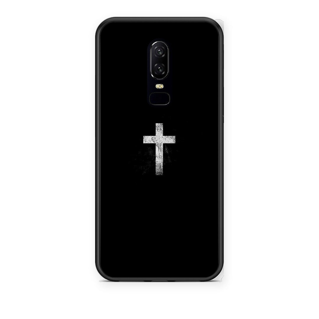 Θήκη OnePlus 6 White Cross από τη Smartfits με σχέδιο στο πίσω μέρος και μαύρο περίβλημα | OnePlus 6 White Cross case with colorful back and black bezels