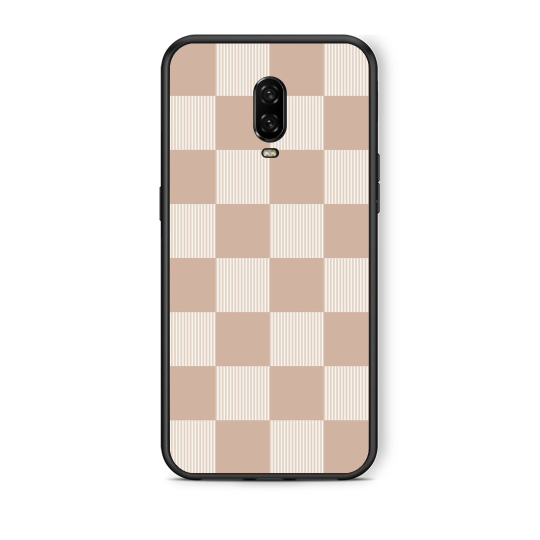 Θήκη OnePlus 6T Latte and Cream Striped Checks από τη Smartfits με σχέδιο στο πίσω μέρος και μαύρο περίβλημα | OnePlus 6T Latte and Cream Striped Checks case with colorful back and black bezels