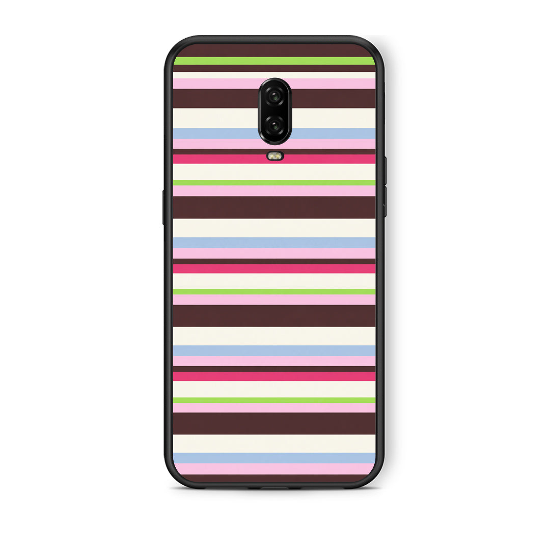 Θήκη OnePlus 6T Multicolour Horizontal Stripes από τη Smartfits με σχέδιο στο πίσω μέρος και μαύρο περίβλημα | OnePlus 6T Multicolour Horizontal Stripes case with colorful back and black bezels