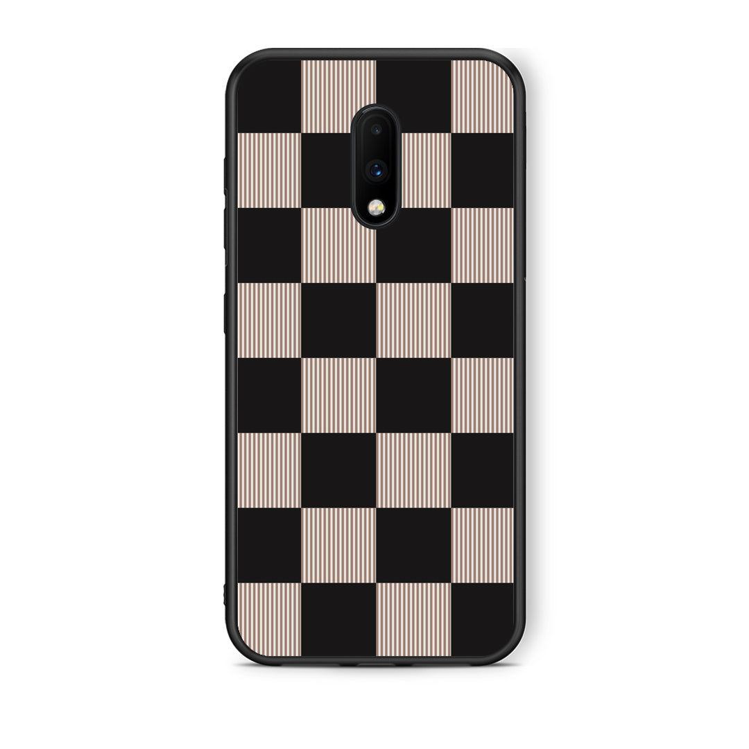 Θήκη OnePlus 7 Black and Taupe Striped Checks από τη Smartfits με σχέδιο στο πίσω μέρος και μαύρο περίβλημα | OnePlus 7 Black and Taupe Striped Checks case with colorful back and black bezels