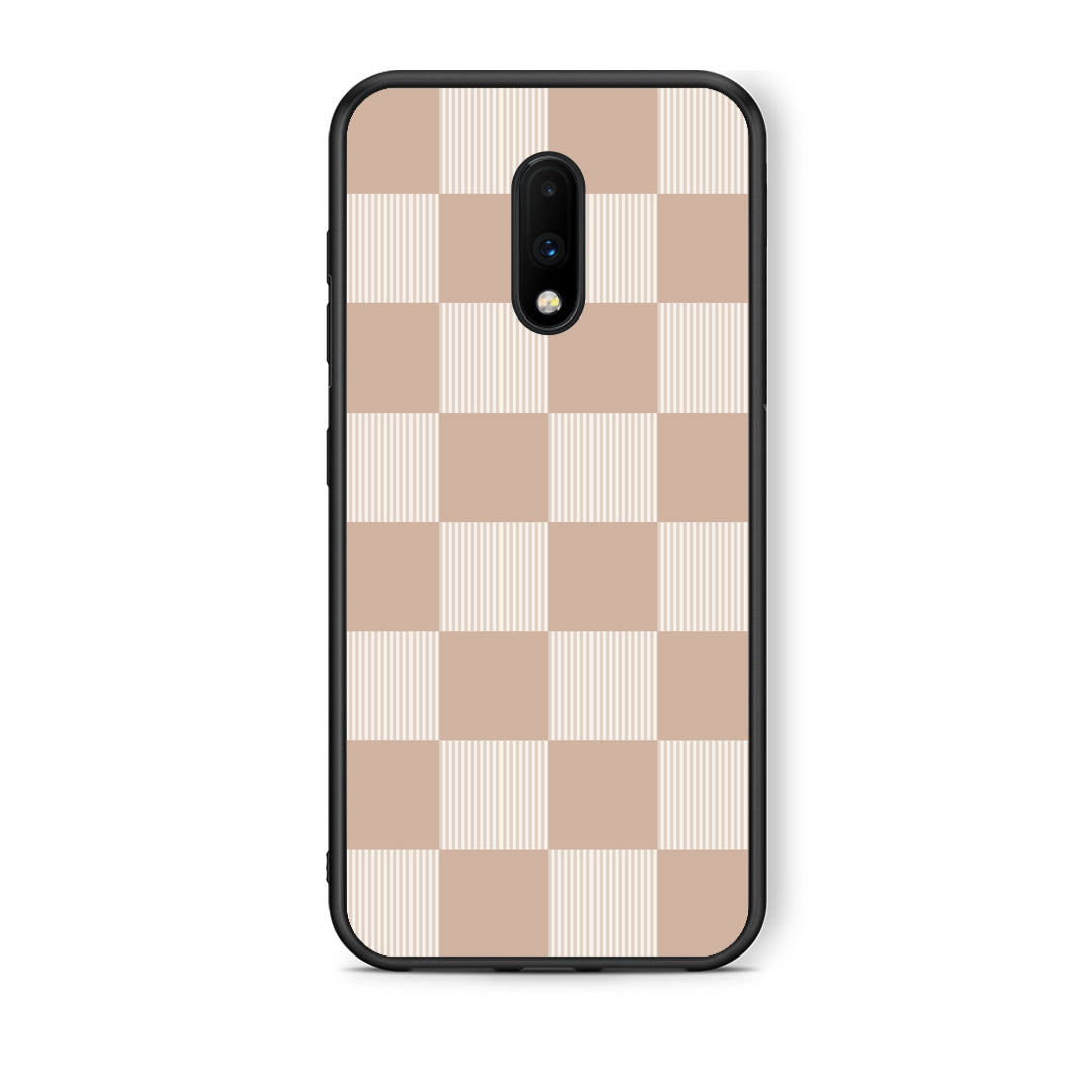 Θήκη OnePlus 7 Latte and Cream Striped Checks από τη Smartfits με σχέδιο στο πίσω μέρος και μαύρο περίβλημα | OnePlus 7 Latte and Cream Striped Checks case with colorful back and black bezels