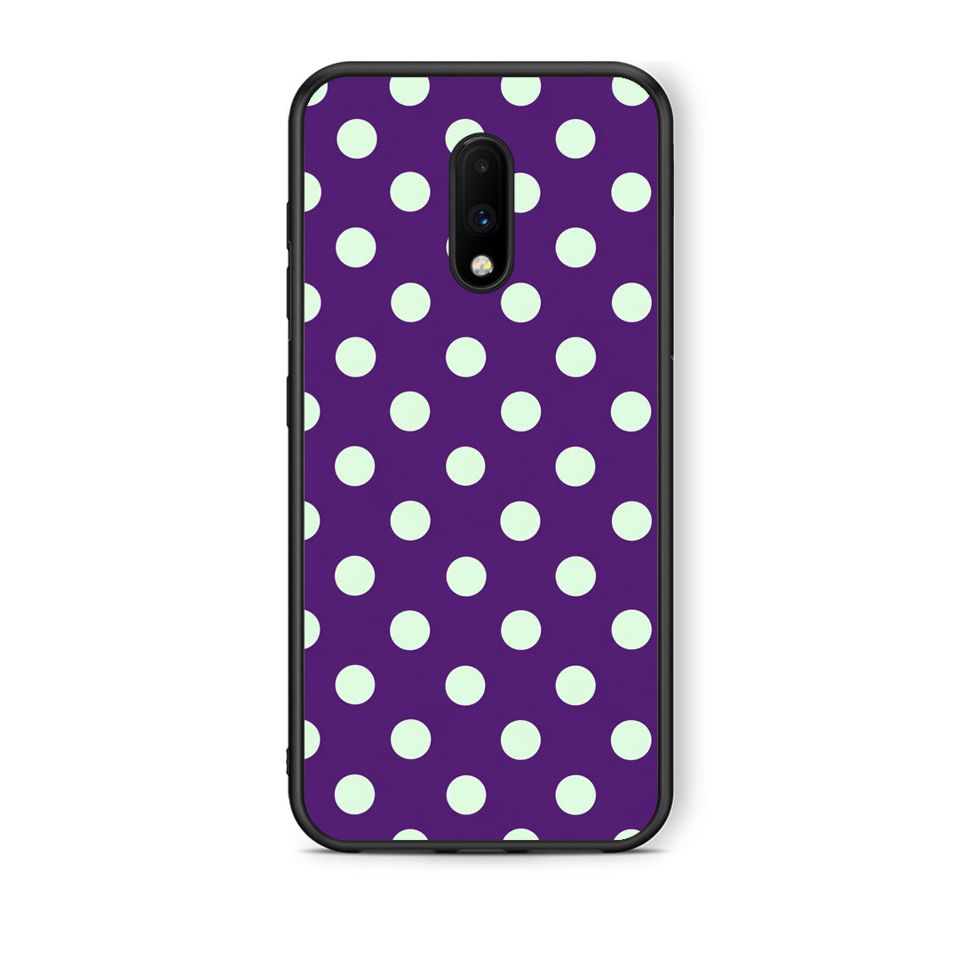 Θήκη OnePlus 7 Mint Polka Dots on Purple από τη Smartfits με σχέδιο στο πίσω μέρος και μαύρο περίβλημα | OnePlus 7 Mint Polka Dots on Purple case with colorful back and black bezels