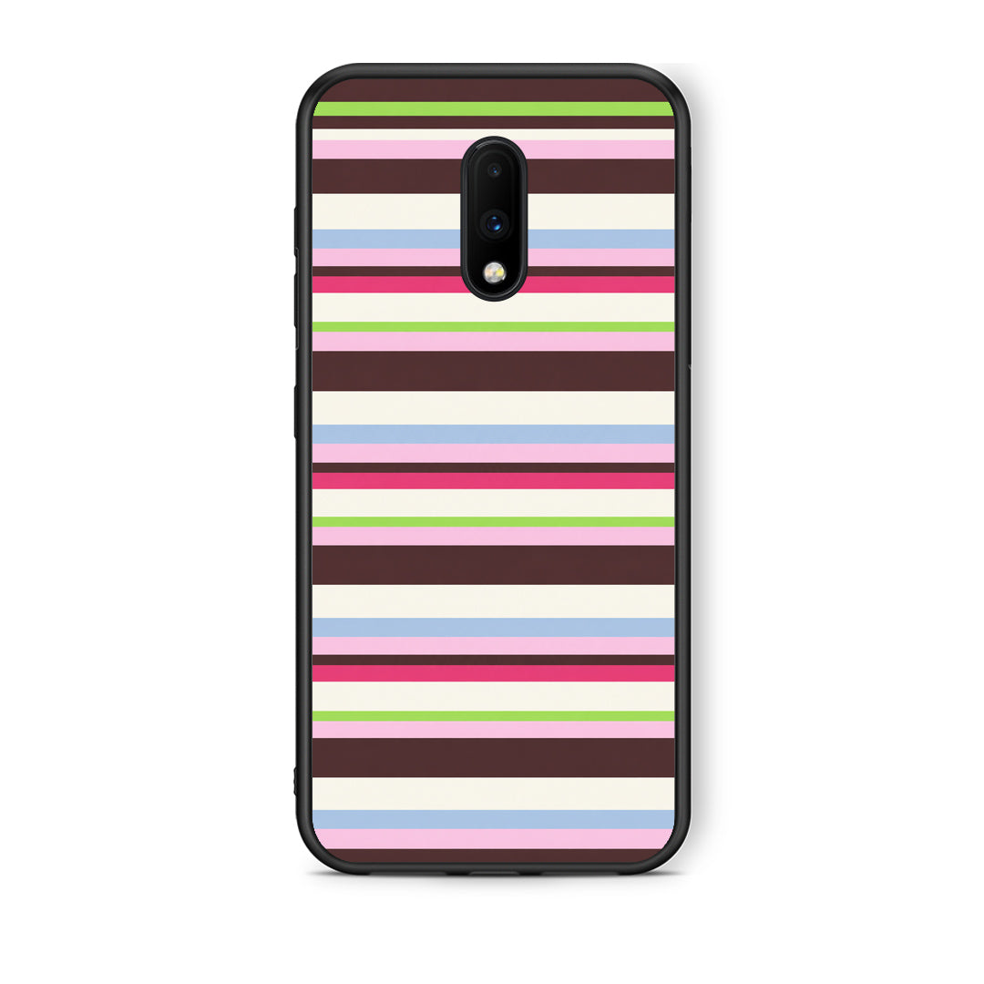 Θήκη OnePlus 7 Multicolour Horizontal Stripes από τη Smartfits με σχέδιο στο πίσω μέρος και μαύρο περίβλημα | OnePlus 7 Multicolour Horizontal Stripes case with colorful back and black bezels