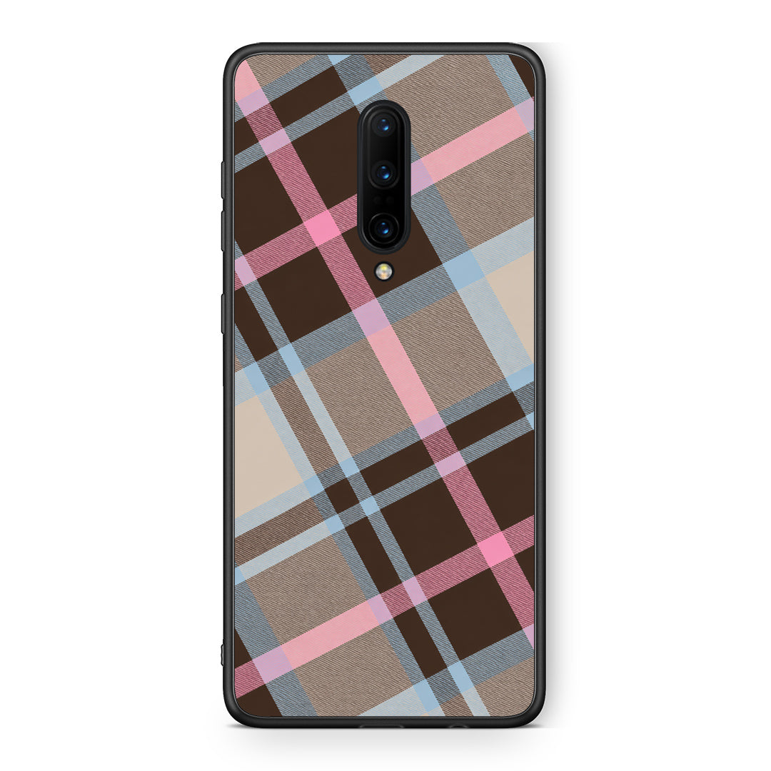 Θήκη OnePlus 7 Pro Brown Pink and Blue Diagonal Plaid από τη Smartfits με σχέδιο στο πίσω μέρος και μαύρο περίβλημα | OnePlus 7 Pro Brown Pink and Blue Diagonal Plaid case with colorful back and black bezels