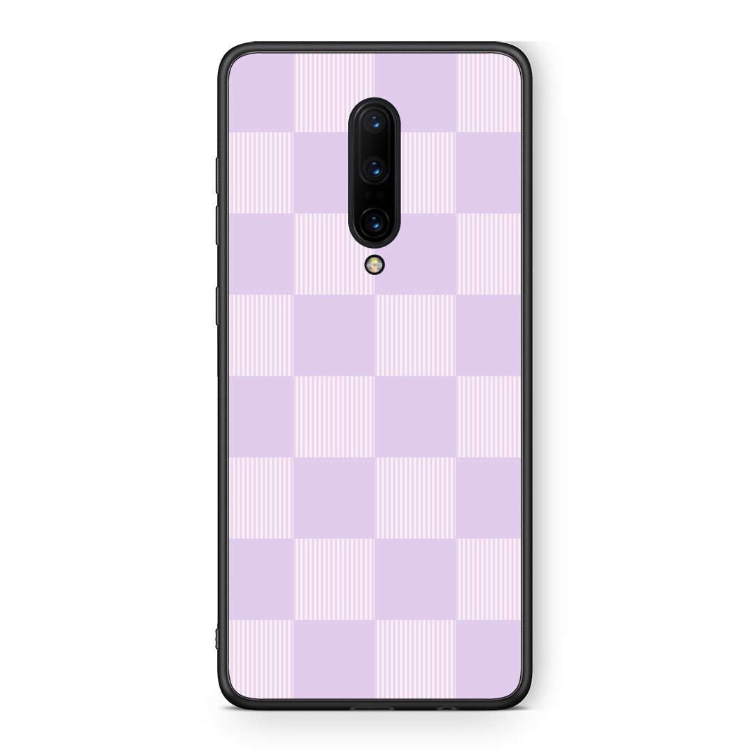 Θήκη OnePlus 7 Pro Lilac and Cream Striped Checks από τη Smartfits με σχέδιο στο πίσω μέρος και μαύρο περίβλημα | OnePlus 7 Pro Lilac and Cream Striped Checks case with colorful back and black bezels