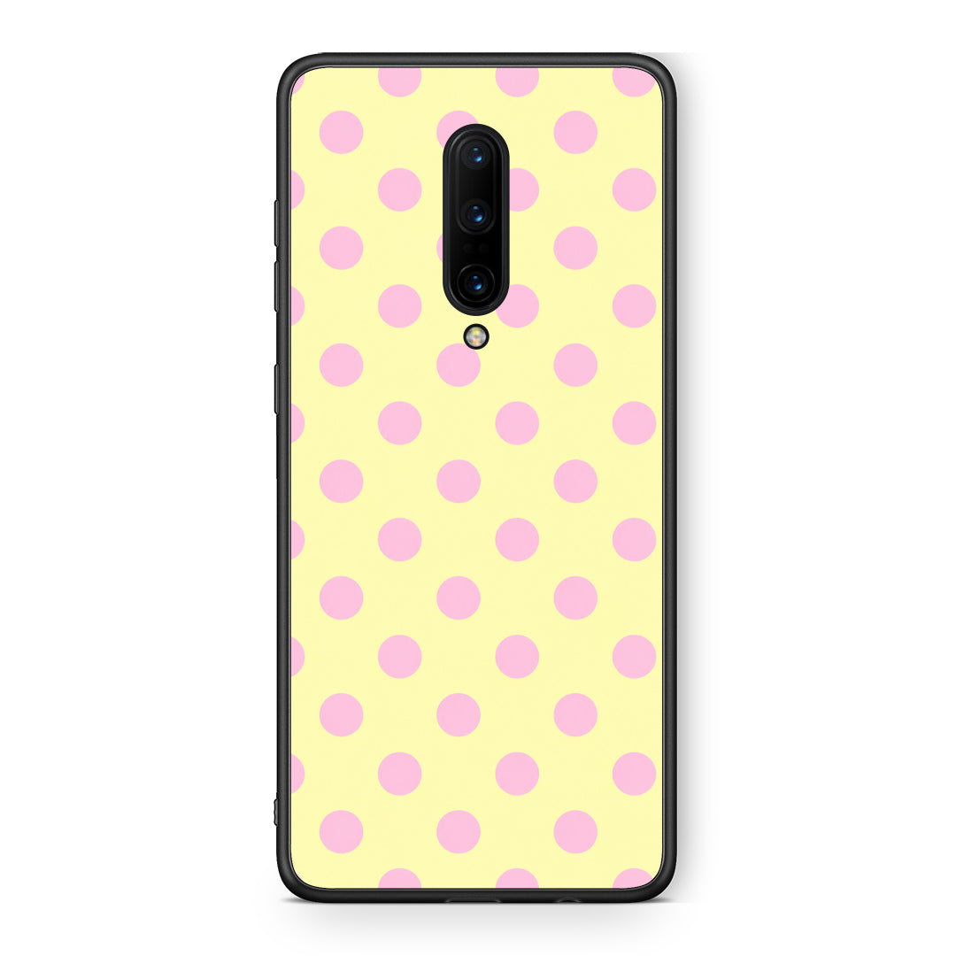 Θήκη OnePlus 7 Pro Pink Polka Dots on Yellow από τη Smartfits με σχέδιο στο πίσω μέρος και μαύρο περίβλημα | OnePlus 7 Pro Pink Polka Dots on Yellow case with colorful back and black bezels