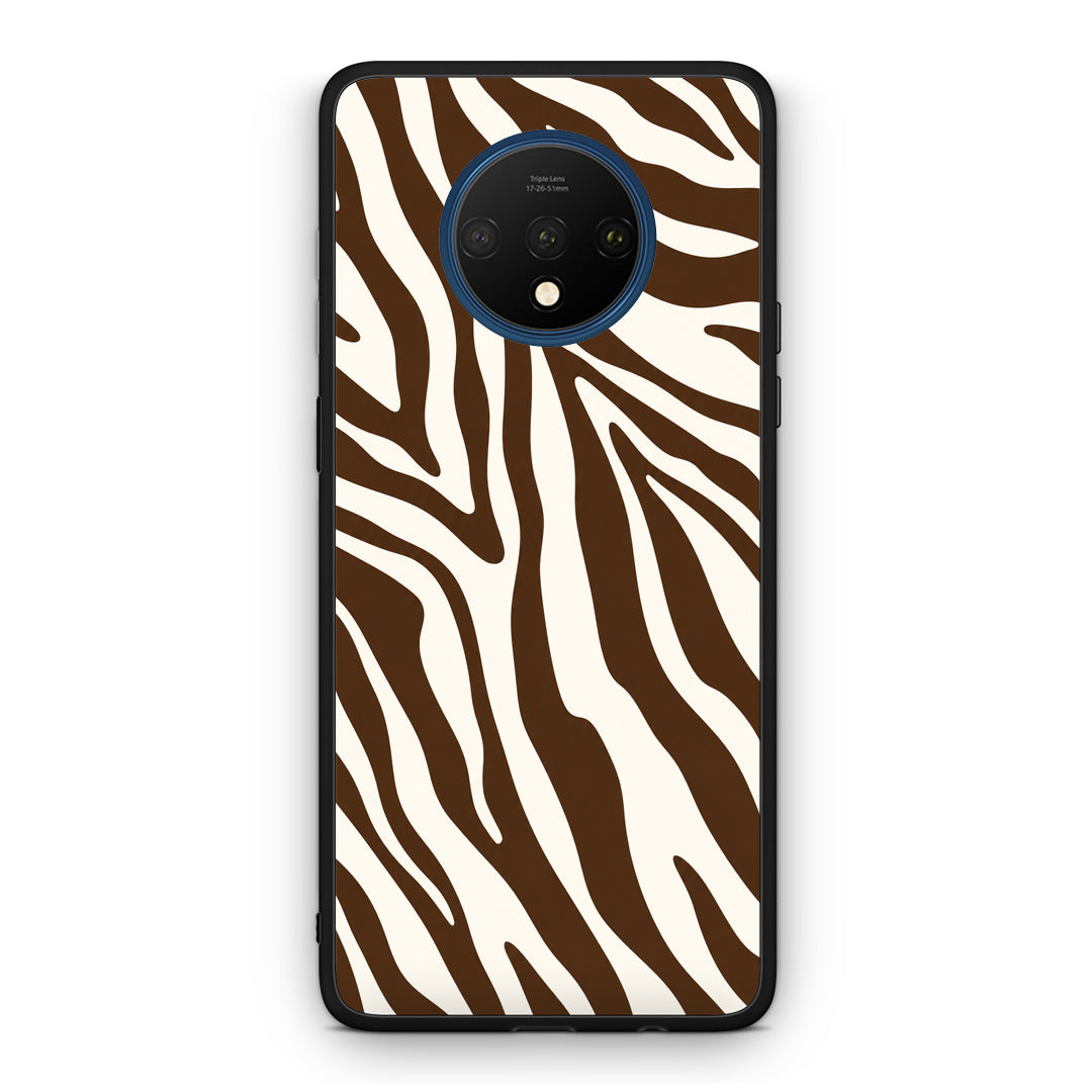 Θήκη OnePlus 7T Brown and Cream Zebra Stripes από τη Smartfits με σχέδιο στο πίσω μέρος και μαύρο περίβλημα | OnePlus 7T Brown and Cream Zebra Stripes case with colorful back and black bezels