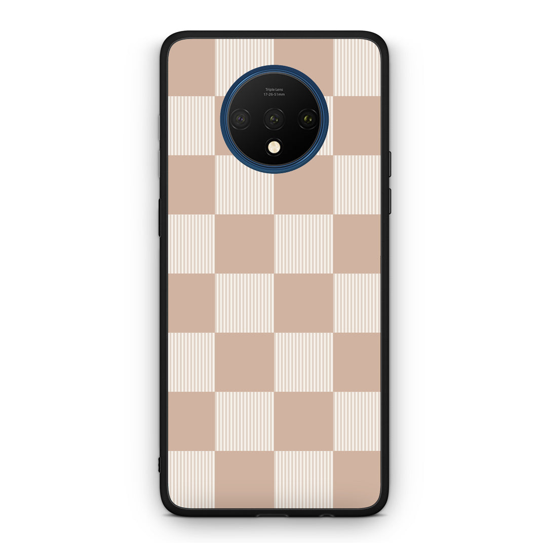 Θήκη OnePlus 7T Latte and Cream Striped Checks από τη Smartfits με σχέδιο στο πίσω μέρος και μαύρο περίβλημα | OnePlus 7T Latte and Cream Striped Checks case with colorful back and black bezels
