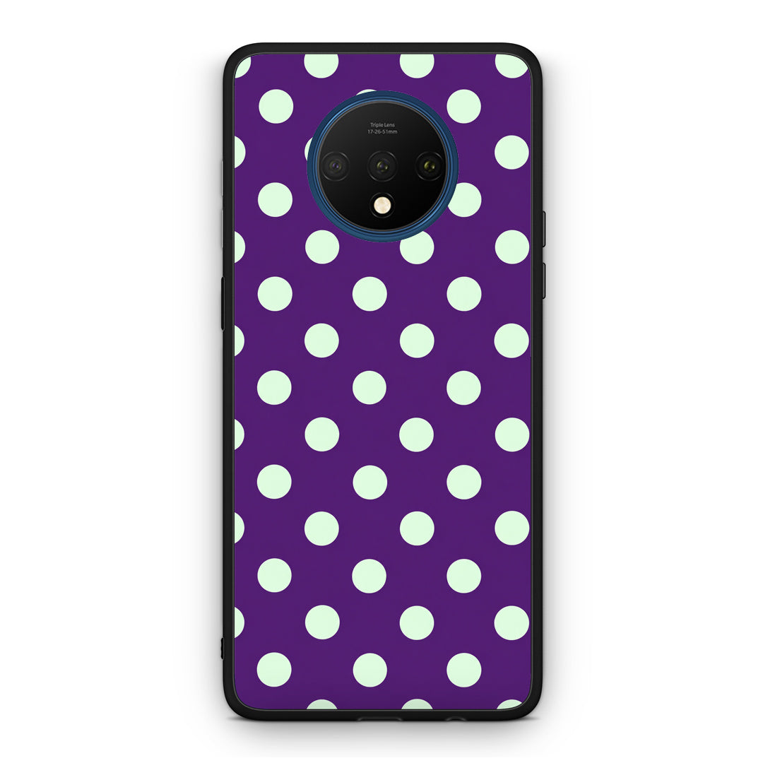 Θήκη OnePlus 7T Mint Polka Dots on Purple από τη Smartfits με σχέδιο στο πίσω μέρος και μαύρο περίβλημα | OnePlus 7T Mint Polka Dots on Purple case with colorful back and black bezels