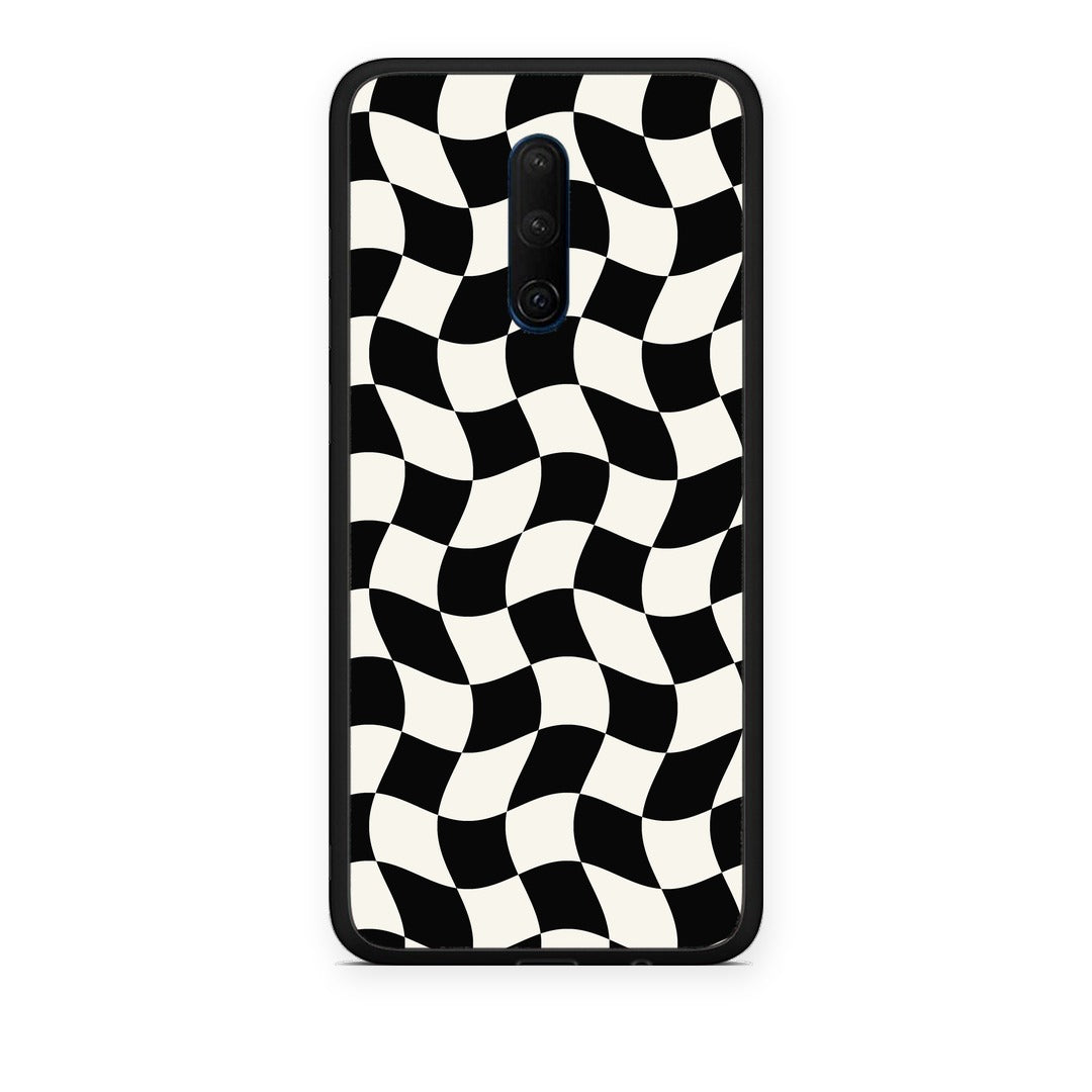 Θήκη OnePlus 7T Pro Black and Cream Wavy Checkerboard από τη Smartfits με σχέδιο στο πίσω μέρος και μαύρο περίβλημα | OnePlus 7T Pro Black and Cream Wavy Checkerboard case with colorful back and black bezels