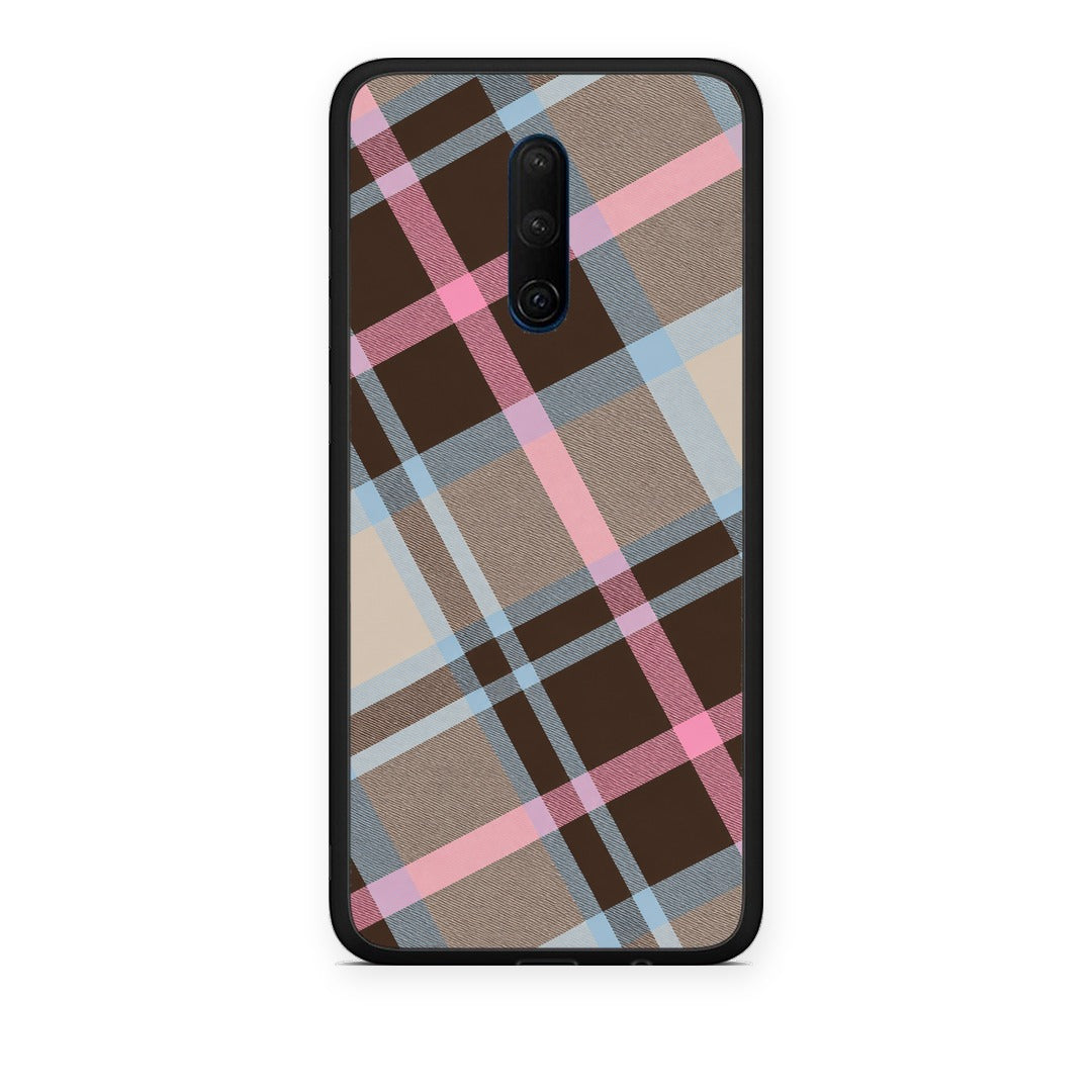 Θήκη OnePlus 7T Pro Brown Pink and Blue Diagonal Plaid από τη Smartfits με σχέδιο στο πίσω μέρος και μαύρο περίβλημα | OnePlus 7T Pro Brown Pink and Blue Diagonal Plaid case with colorful back and black bezels
