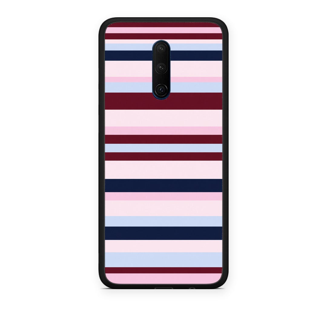 Θήκη OnePlus 7T Pro Burgundy Pink and Blue Horizontal Stripes από τη Smartfits με σχέδιο στο πίσω μέρος και μαύρο περίβλημα | OnePlus 7T Pro Burgundy Pink and Blue Horizontal Stripes case with colorful back and black bezels