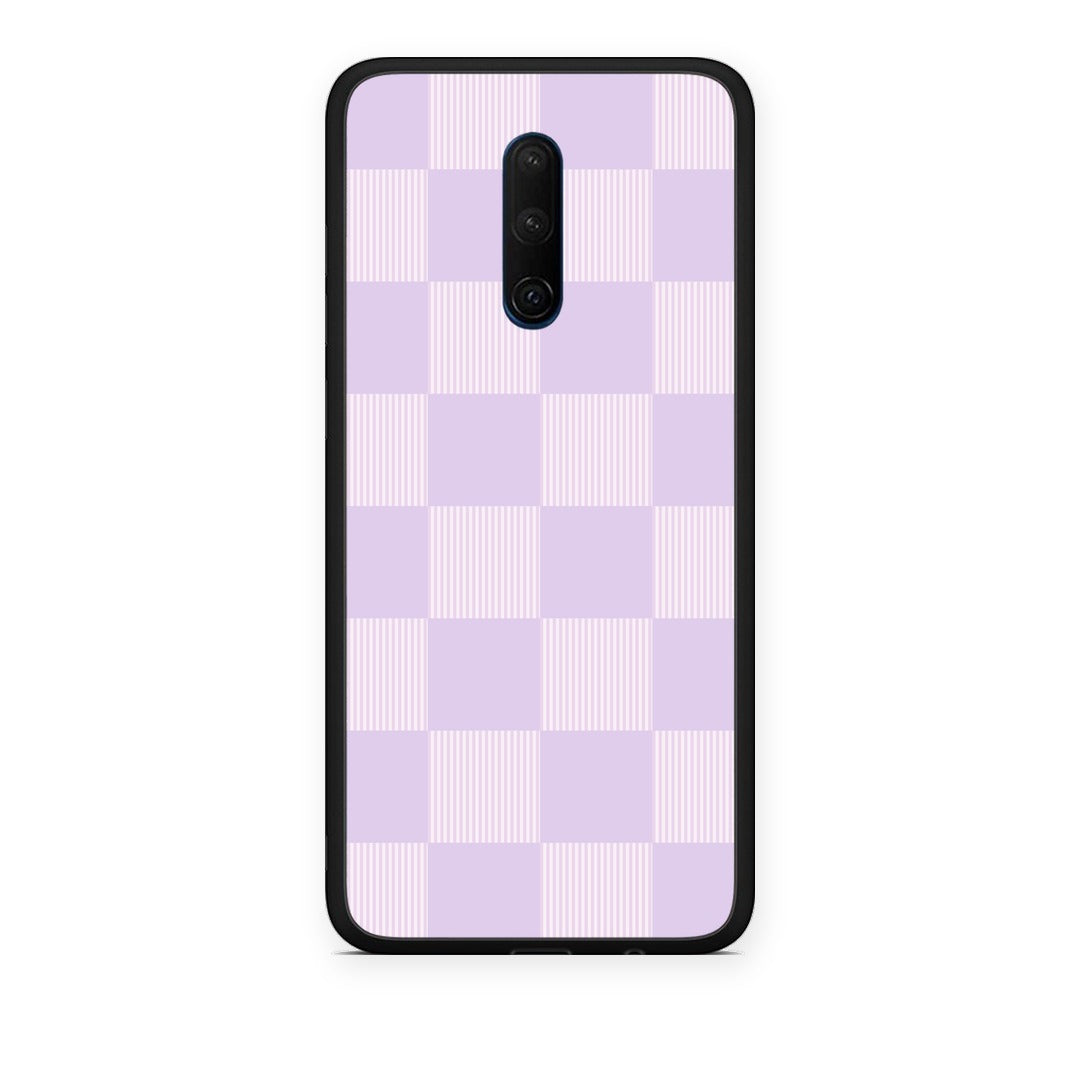 Θήκη OnePlus 7T Pro Lilac and Cream Striped Checks από τη Smartfits με σχέδιο στο πίσω μέρος και μαύρο περίβλημα | OnePlus 7T Pro Lilac and Cream Striped Checks case with colorful back and black bezels