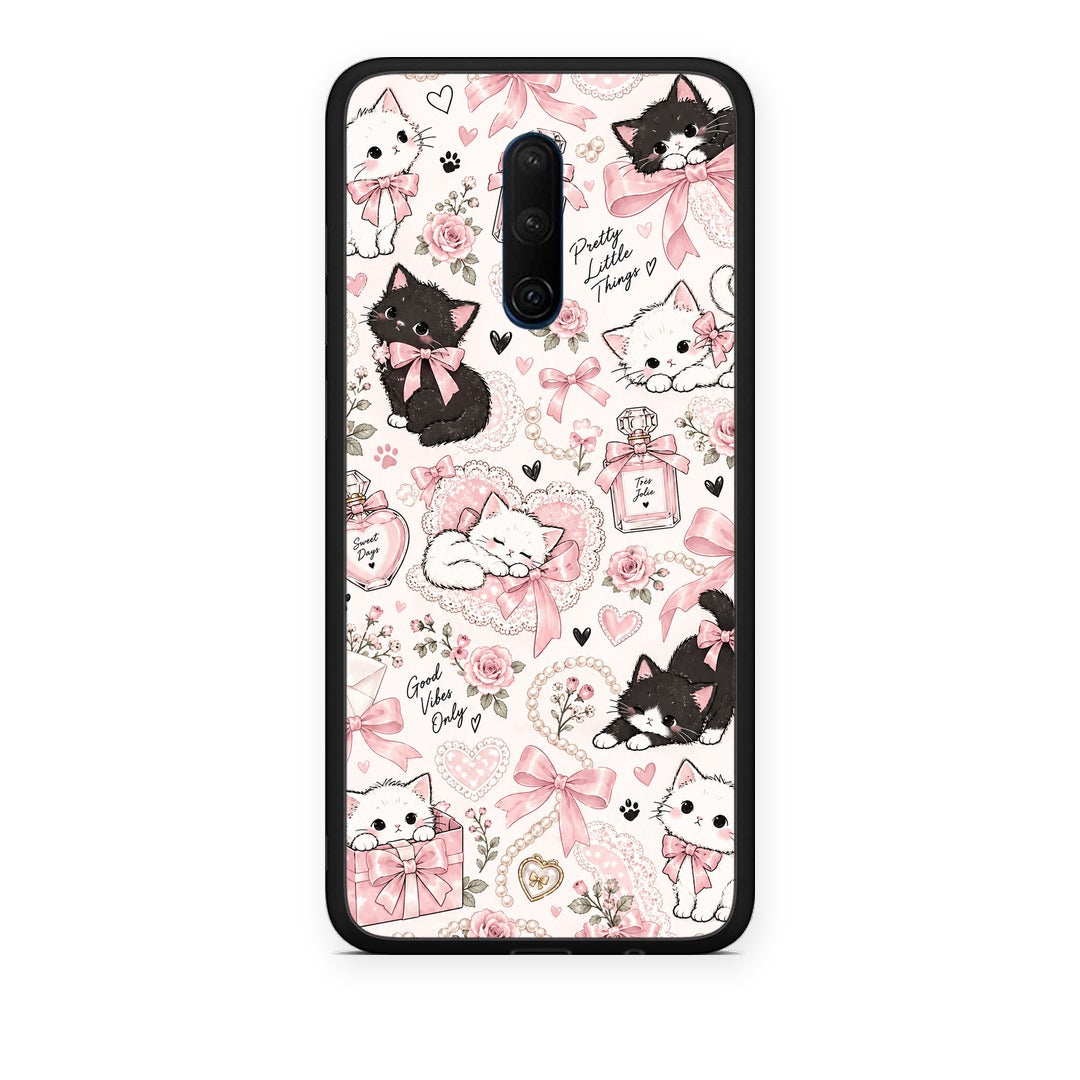 Θήκη OnePlus 7T Pro Pink Bows and Kittens Collage από τη Smartfits με σχέδιο στο πίσω μέρος και μαύρο περίβλημα | OnePlus 7T Pro Pink Bows and Kittens Collage case with colorful back and black bezels