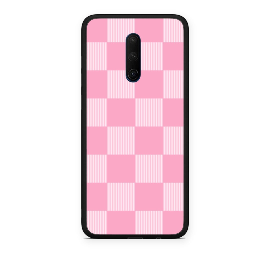 Θήκη OnePlus 7T Pro Pink and White Striped Checks από τη Smartfits με σχέδιο στο πίσω μέρος και μαύρο περίβλημα | OnePlus 7T Pro Pink and White Striped Checks case with colorful back and black bezels