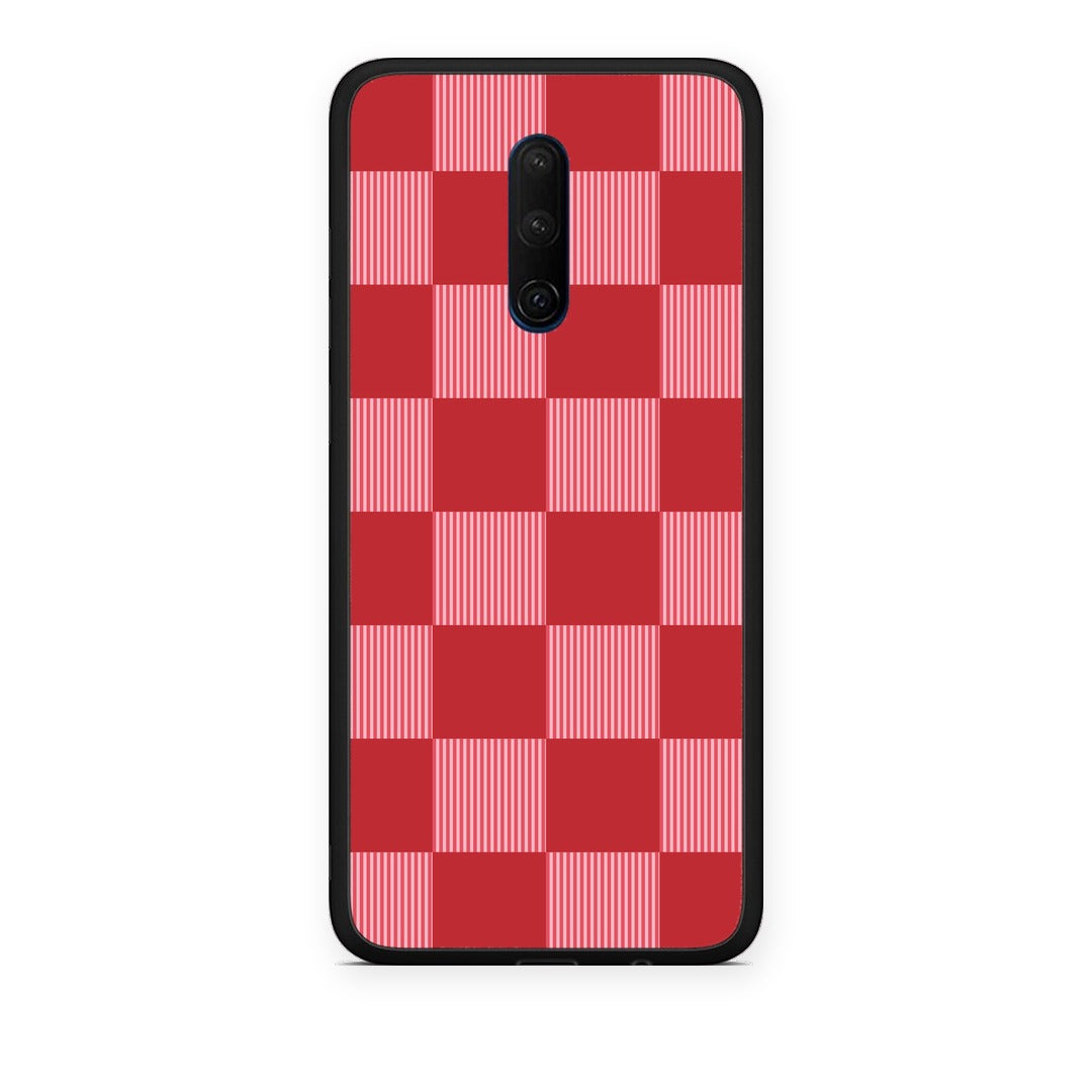 Θήκη OnePlus 7T Pro Red and Pink Striped Checks από τη Smartfits με σχέδιο στο πίσω μέρος και μαύρο περίβλημα | OnePlus 7T Pro Red and Pink Striped Checks case with colorful back and black bezels