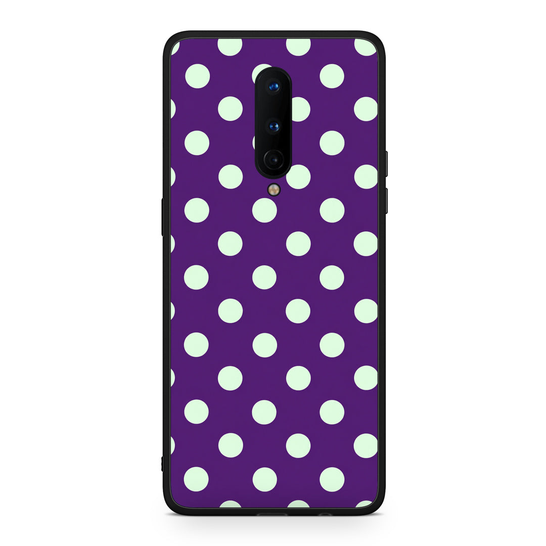 Θήκη OnePlus 8 Mint Polka Dots on Purple από τη Smartfits με σχέδιο στο πίσω μέρος και μαύρο περίβλημα | OnePlus 8 Mint Polka Dots on Purple case with colorful back and black bezels